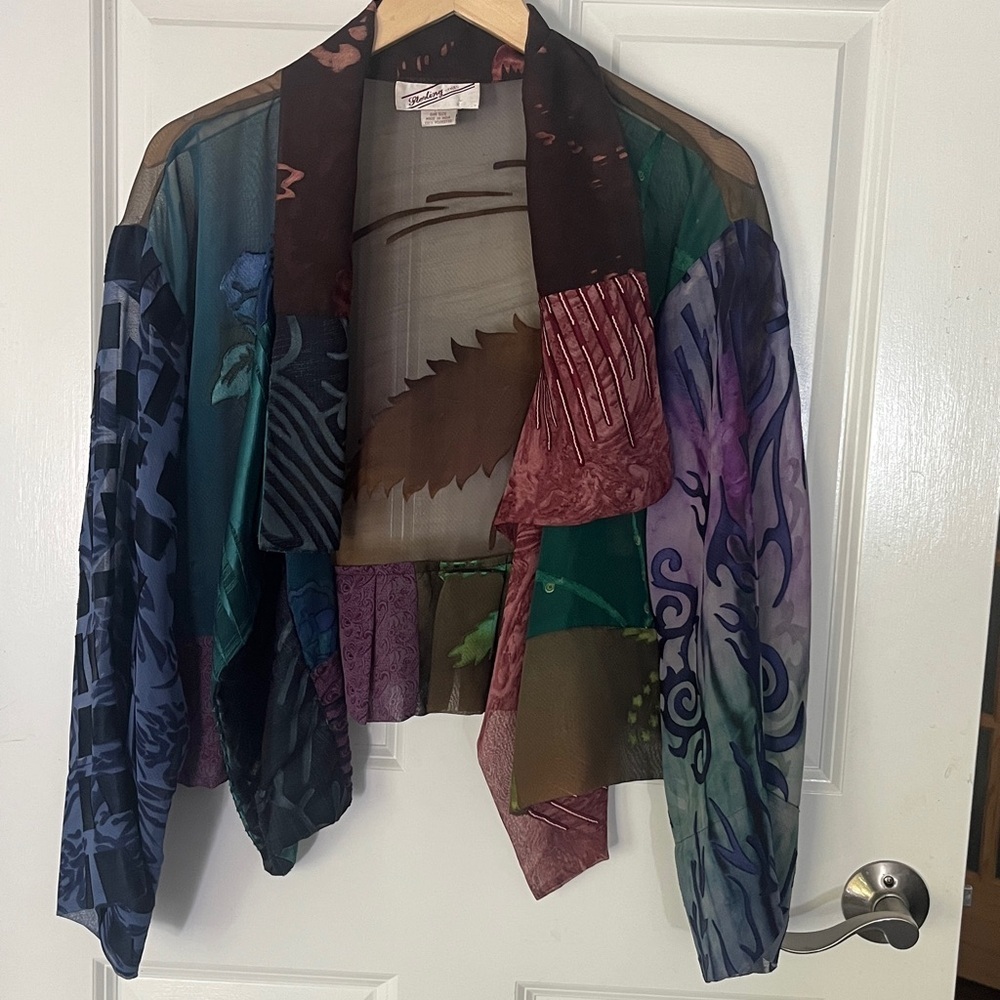 Vintage  Deep Multicolor Sheer draped Bolero cropped Jacket- one size